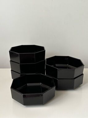 Arcoroc Octagonal Black Stackable Dinner Bowls Set of 6